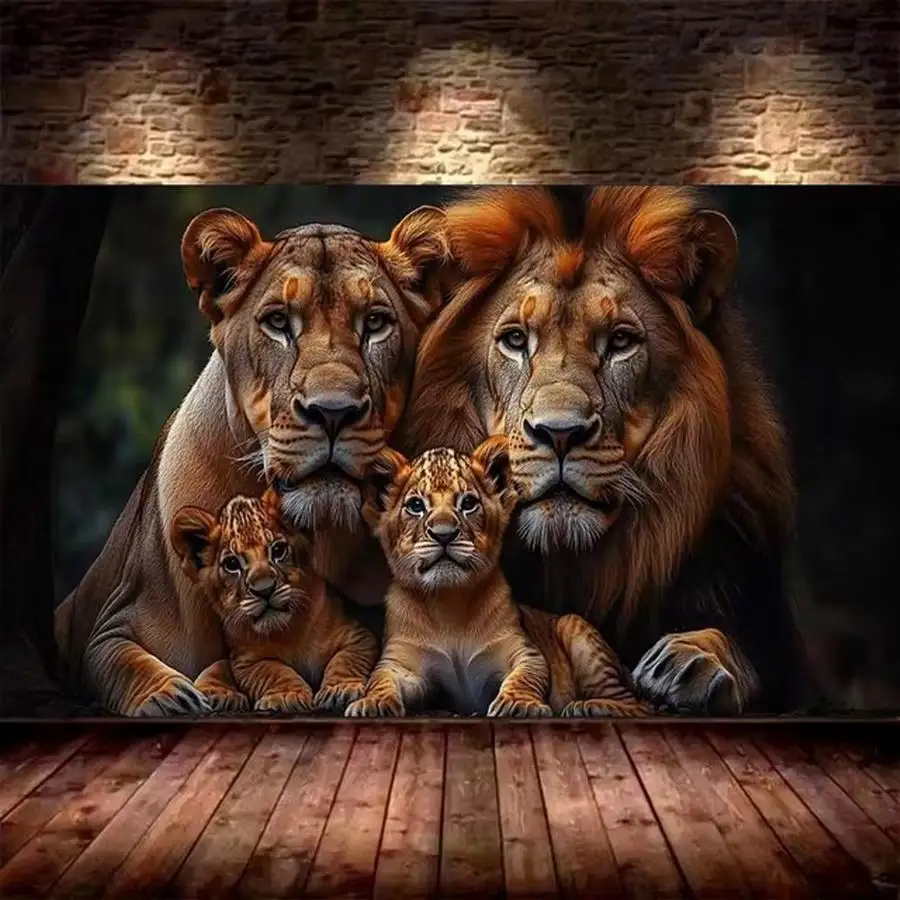 

New Diy Diamond Painting Kits Large Size Unforgettable Lion Family Full Rhinestone Drill Animals Mosaic Embroidery Picture