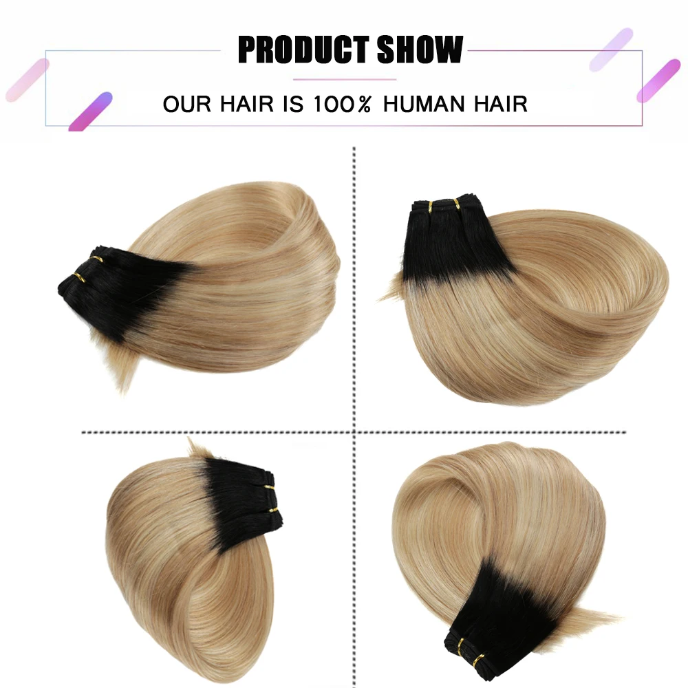 Bundles d'extensions de trame de cheveux humains droits, cheveux naturels européens Remy, tissage cousu, document blond ombré, 100g par pièce, 16 "-28"