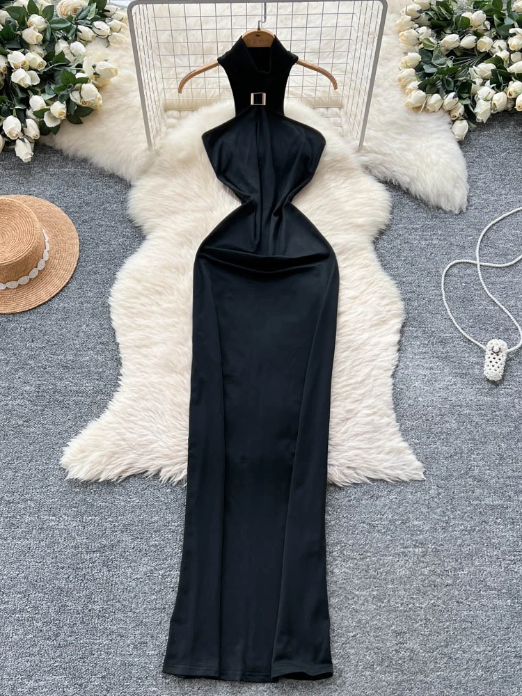 Sexy Hollow out Neline Women's Dr Slimming Bodycon Long Skirt Korean Sle High Waist A-Line Midi Dr for Young Women