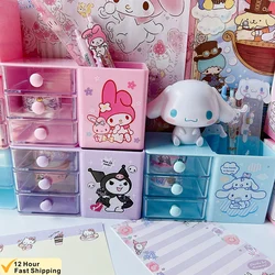 Sanrio Hello Kitty Multifunctional Storage Box Cartoon Melody Stickers Desktop Pen Holder Stationery Storage Desktop Girls Gifts