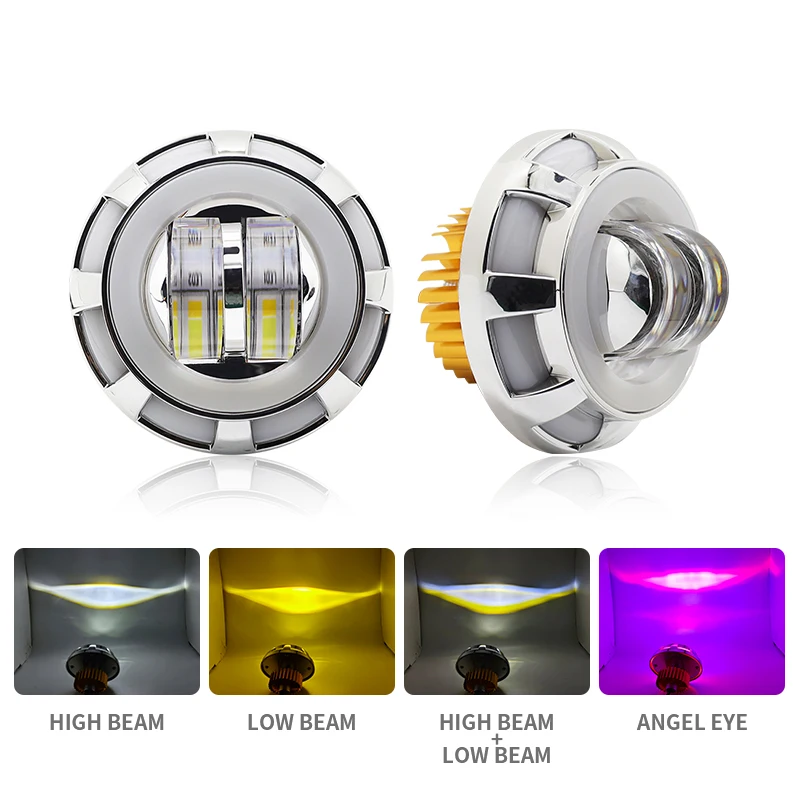 1pc Multi Color Halo LED Motorcycle Headlight Spot Lamp White Light Projector Lens Dual Angel Devil Eye HeadLamp led para moto