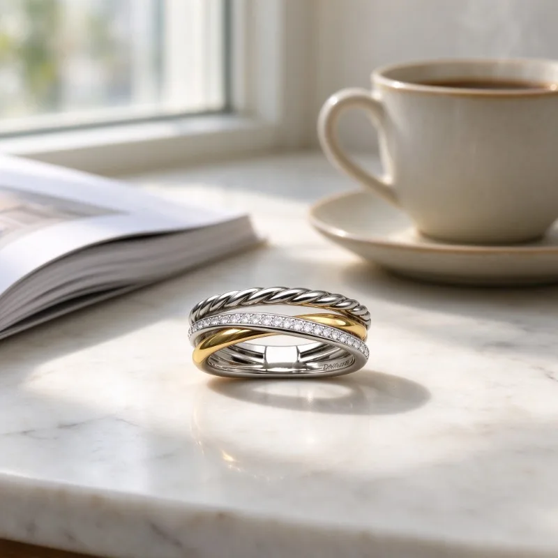 Fashion Twist Cable Band Ring for Women, Unique Rope Spiral Pattern Finger Ring, Polished Stackable Jewelry, Ideal Gift for Anniversary Wedding Daily Wear