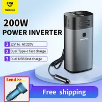 200W Car Inverter USB Type C 18W DC 12V to AC 220V 110V Auto Power Inversor Fast Charger For Car Power Adapter