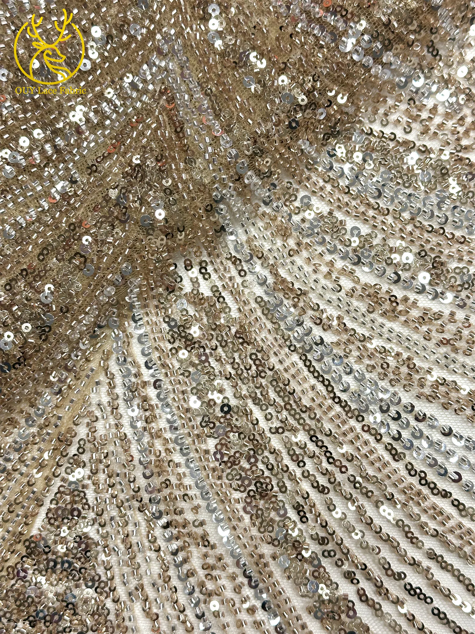 2026 Neues Design Luxuriöser Afrikanischer Perlen-Spitzenstoff 5 Yards Afrikanischer Pailletten-Spitzenstoff für Hochzeitskleider und Partykleider Nähmaterial – Detail 15