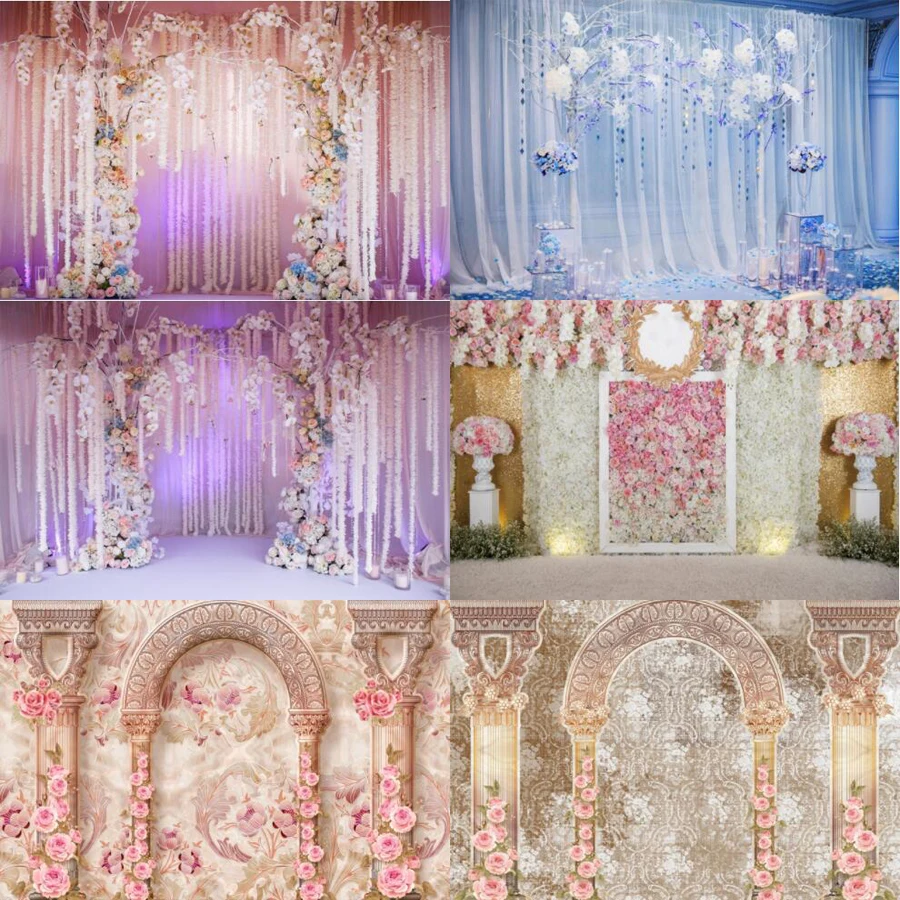 Pink Chic Wall Flowers Wedding Photography Backdrop Child Portrait Baby Shower Party Photocall Background Banner Photo Studio