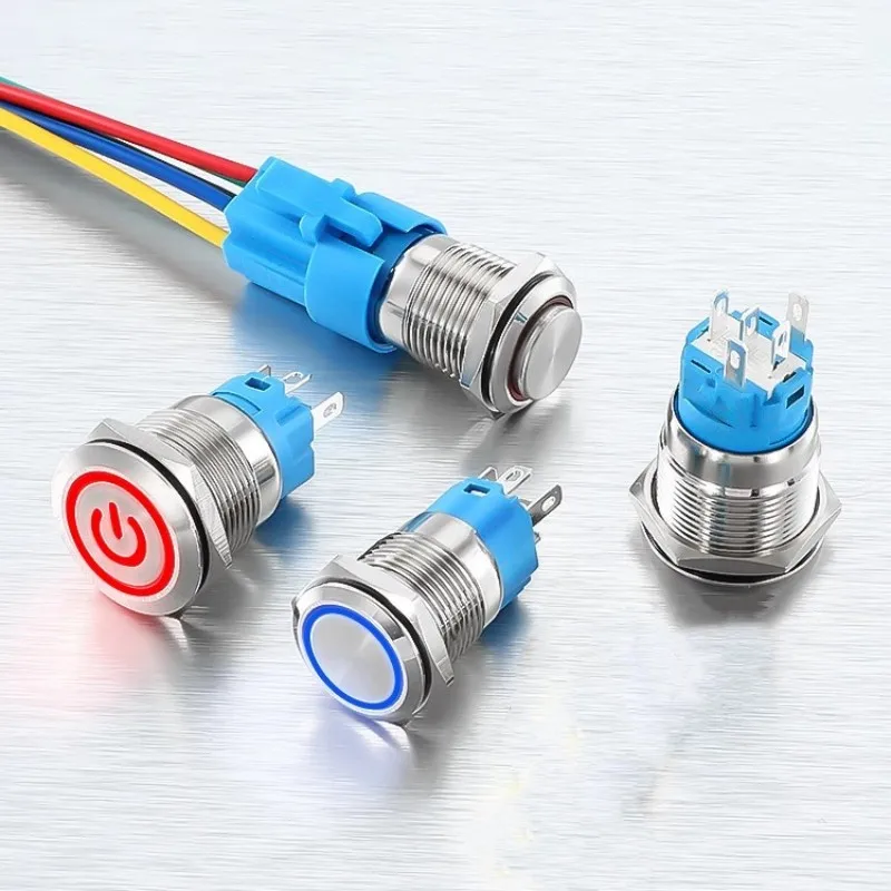 

Metal Button Switch 12/16/19/22mm Car Engine Power Switch 3V 5v 12v 24v 220v LDE Light Momentary Self-locking Waterproof Button