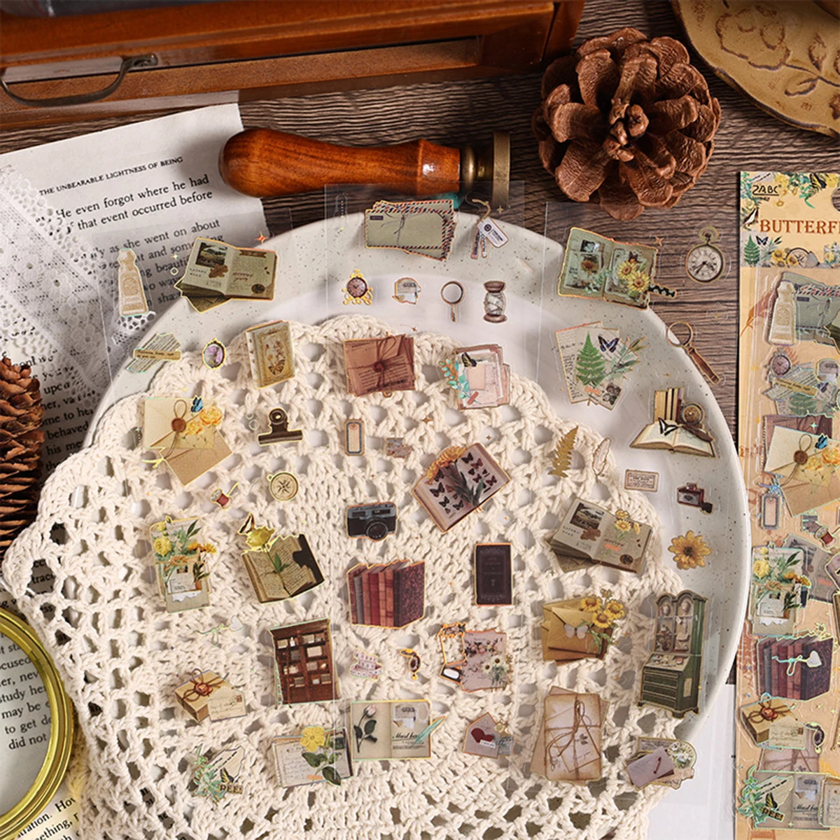 3pcs Vintage Book-themed Stickers,Waterproof PET Plant And Flower Pattern Stickers, For Stationery And Scrapbook Decoration view 5