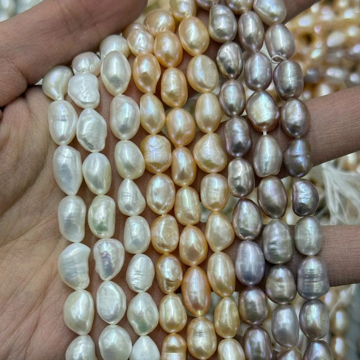 

8-9mm Natural Freshwater Purple White Orange Straight Hole Pearl Bead Jewelry Make DIY Necklace Earring Bracelet Accessory Women