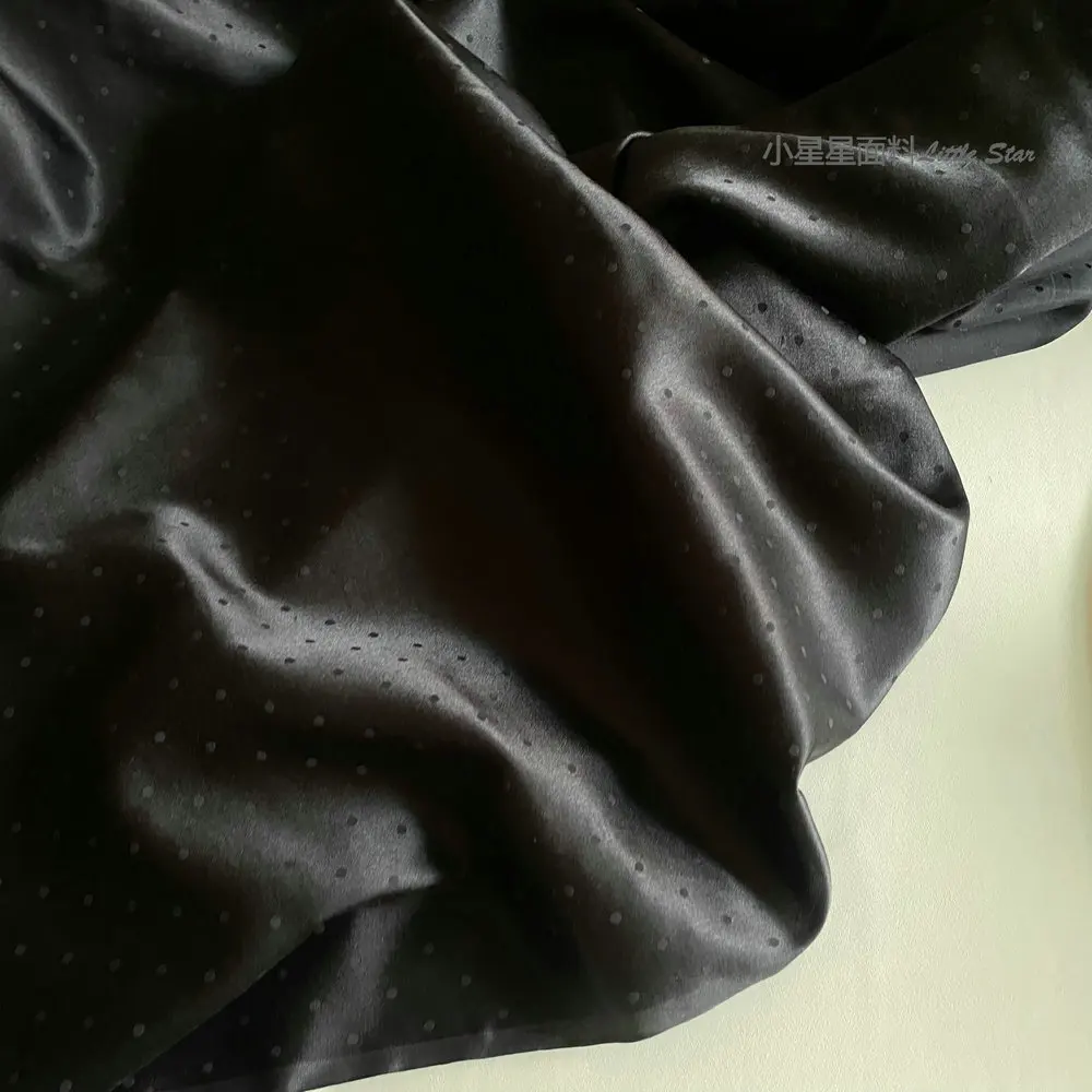 High-End Silk Silk Cotton Fabric Satin Beige Black Polka Dot DIY Clothing Fabric Anti-Static Thin