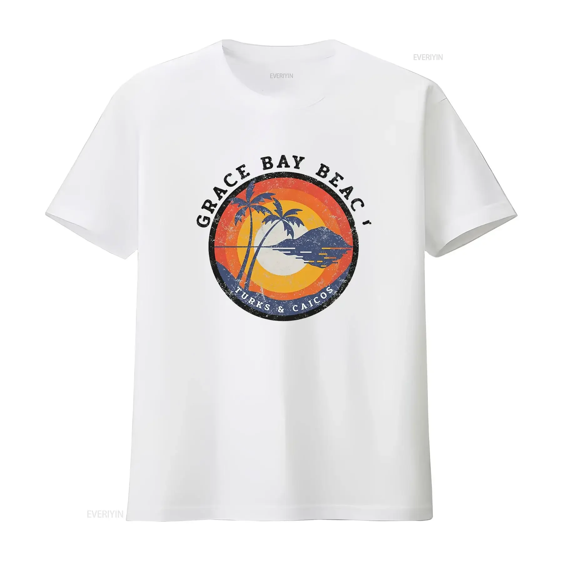 تي شيرت نسائي بتصميم Grace Bay Turks Caicos بتصميم جديد للشاطئ تي شيرت عتيق مغسول أنيق ملابس الشارع الشهير غير رسمية #1