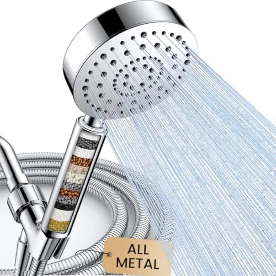 

Filtered Shower Head with Handheld, 6 Spray High Pressure ALL METAL Shower Head with Filters for Hard Water - Remove Chlorine,