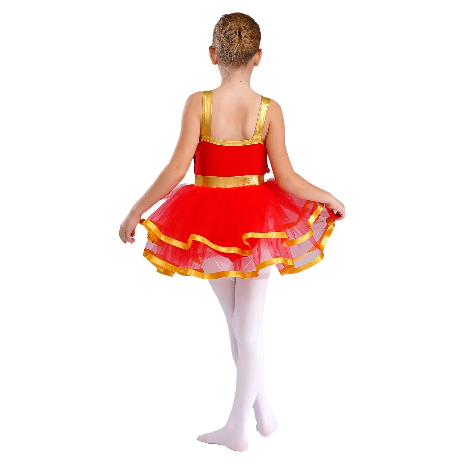 키즈 소녀 댄스 투투 드레스 현대 발레 피겨 스케이팅 볼룸 무대 공연 의상 민소매 컬러 블록 스팽글 드레스