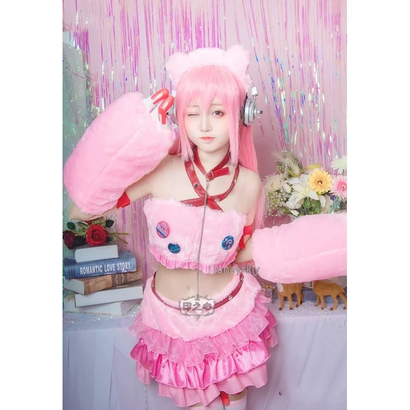 SUPER SONICO GRG Racing Queen Genus Gloomy Bear Cosplay Costume with socks Pink Suit with Wig