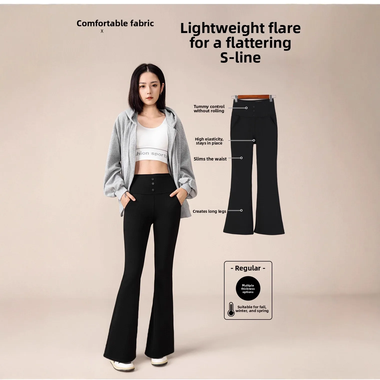 

Fce Lined Thiened Bell Bot Yoga Pants Women's Outerwear Nylon Thin Sle Slimming High Waist Tummy Control Butt Lifting