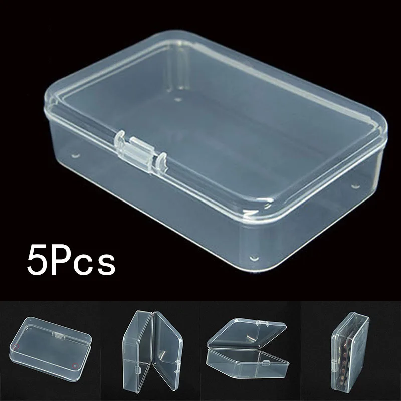 

5Pcs Mini Clear Plastic Box Jewelry Packaging Component For Receiving Box ID Card Jewelry Rectangle Home Plastic Storage Box