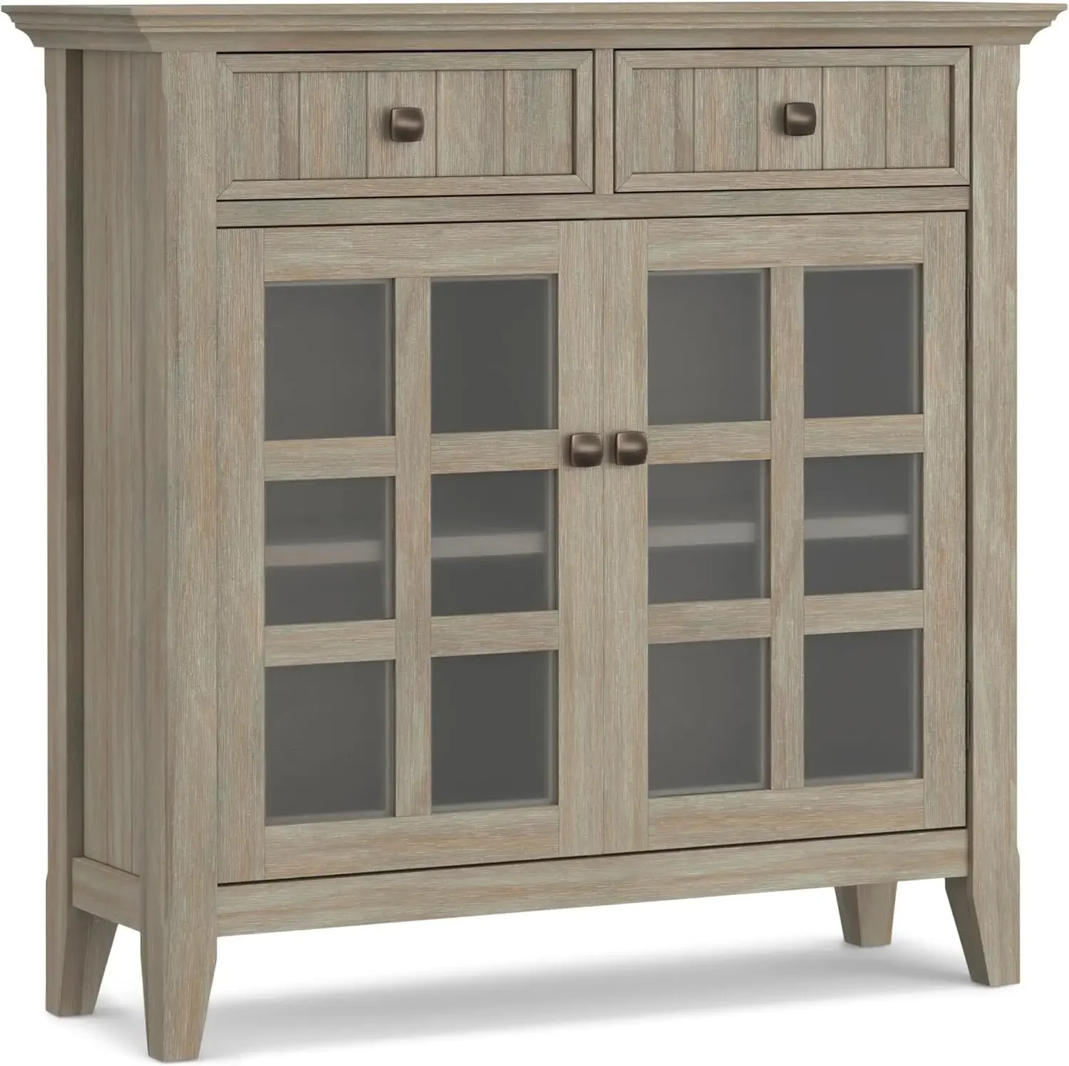 Warm Shaker SOLID WOOD 32 inch Wide Transitional Low Storage Cabinet in Distressed Grey