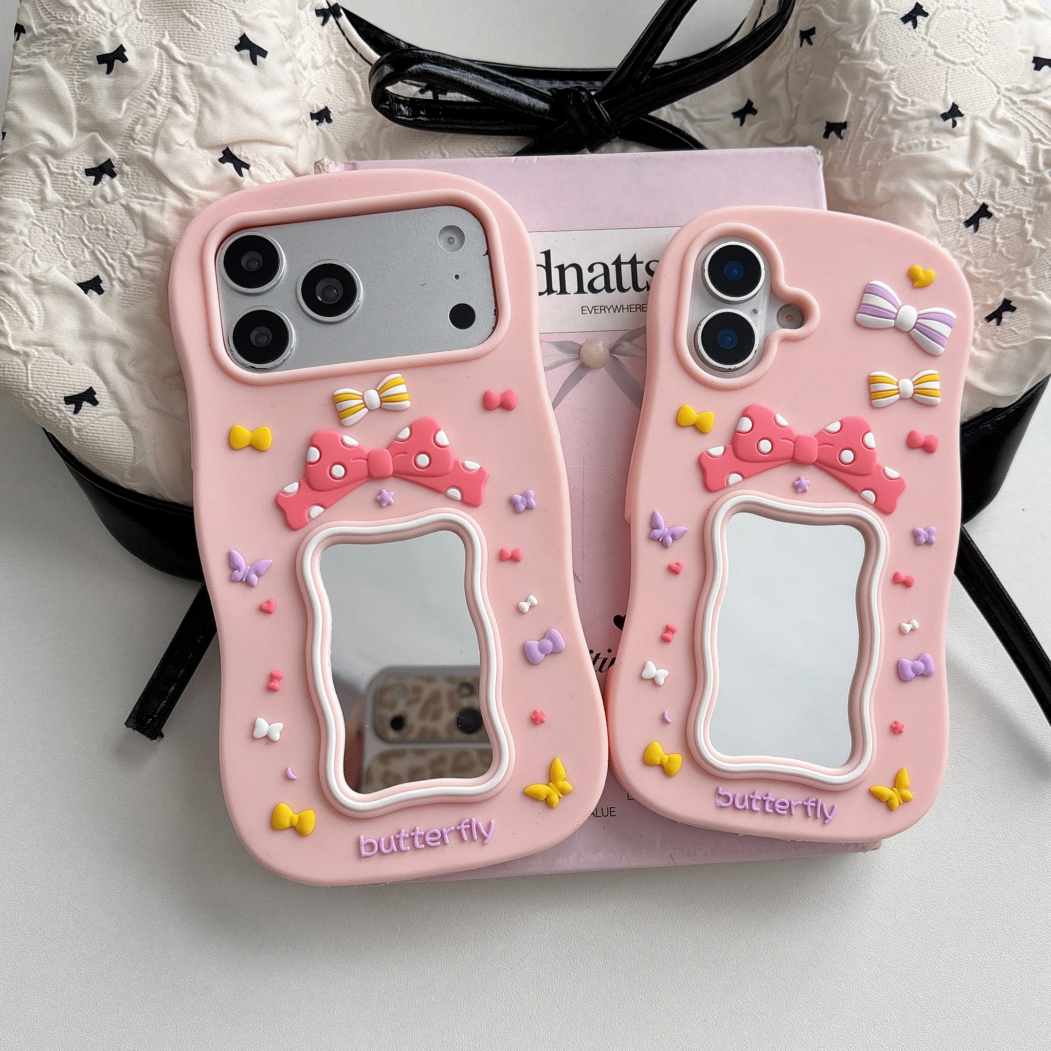 

3D Bowknot Mirror Phone Case - Soft Silicone Shockproof Cover for iPhone 12 13 14 15 16 17 Pro Max Back Cover,SKin Shell Pretty