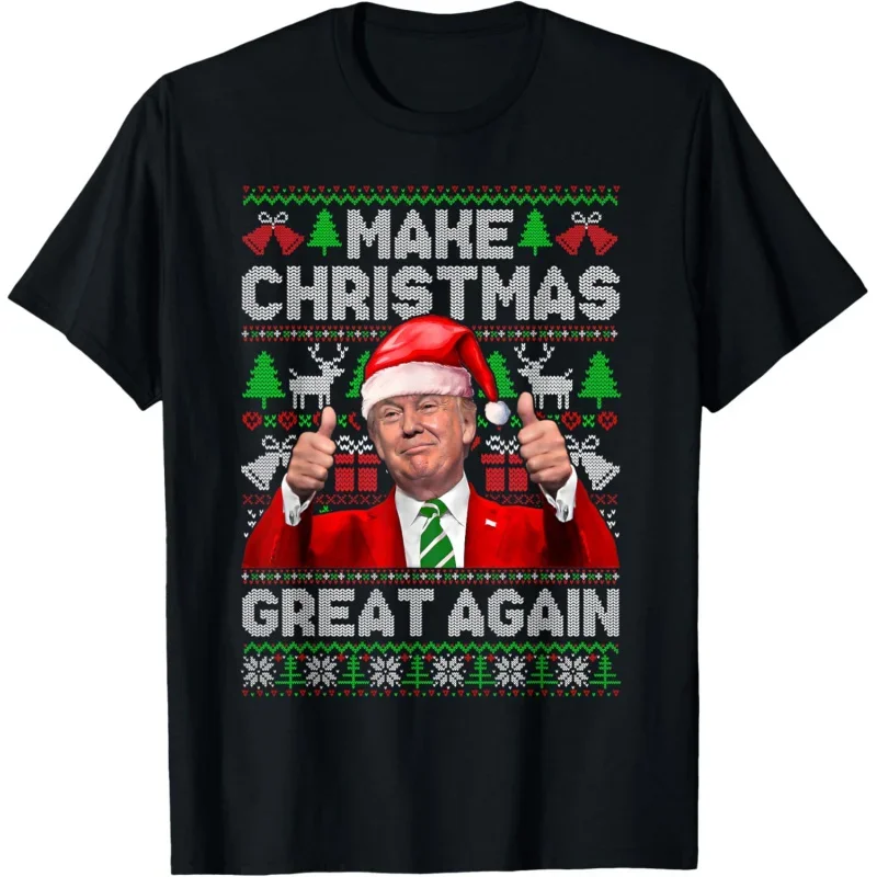 2025 Funny Trump Christmas Snow Pajamas Ugly 3D Printed Boys\' and Girls\' T-shirts