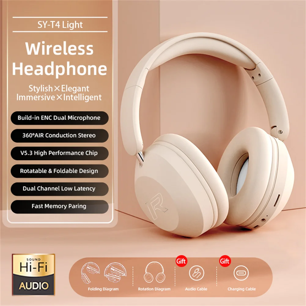 T4 Foldable Over Ear Headphones 15 Hrs Wireless/Wired Stereo Sound Headsets With Deep Bass 40mm Neodymium Drivers