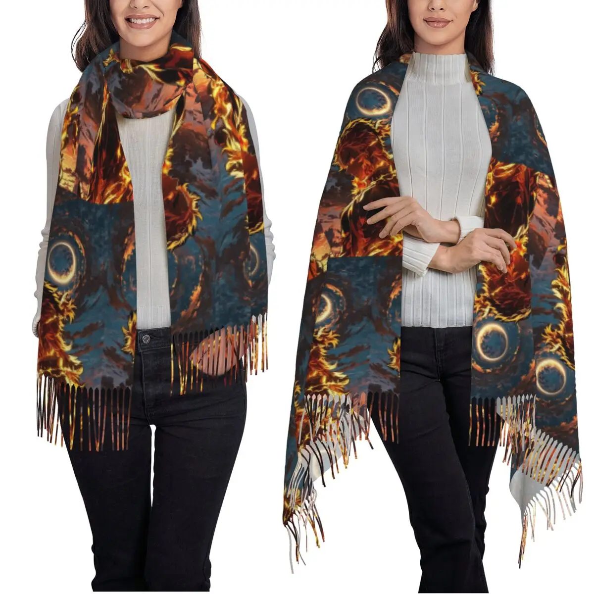 شيطان القاتل كيوجورو رينجوكو أنيمي كيميتسو نو يابا وشاح شرابة الأوشحة للنساء شالات ويلتف طويل الخريف الشتاء شال التفاف