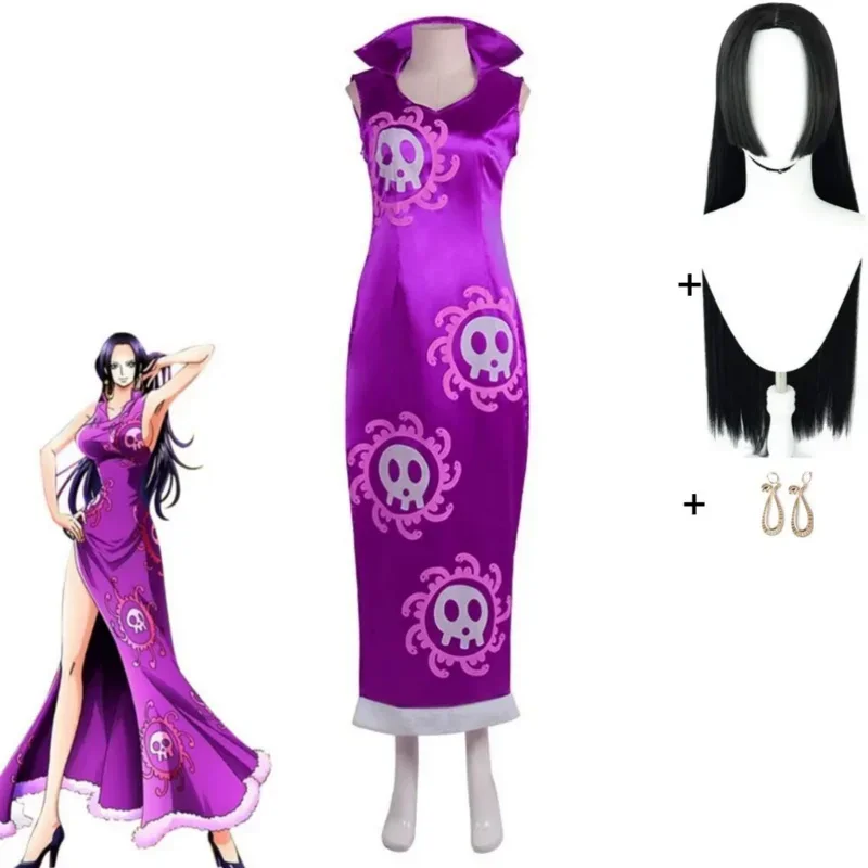 Anime Seven Warlords Of The Sea Boa·Hancock Empire Snake Cosplay Costume Wig Halloween Purple Dress For Sexy Woman Suit H5541