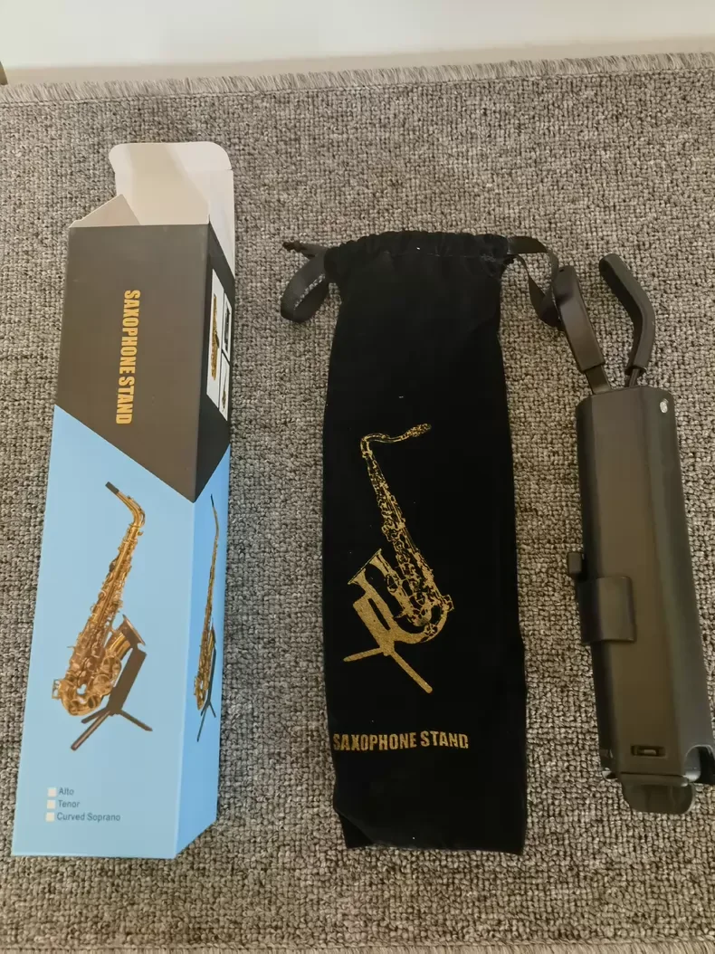 Adjustable Foldable Saxophone Stand with Triangle Base Design Chain Lock - Woodwind Holder Rack for Instrument Protection