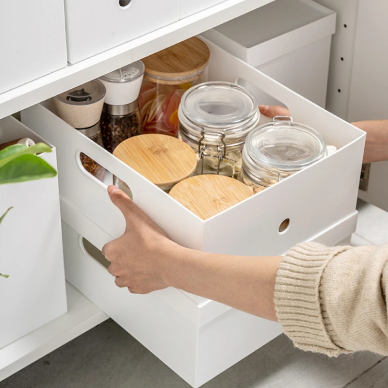 Japanese Style Stackable Kitchen Storage Basket with Plastic Compartments And Lid for Organization And Separation