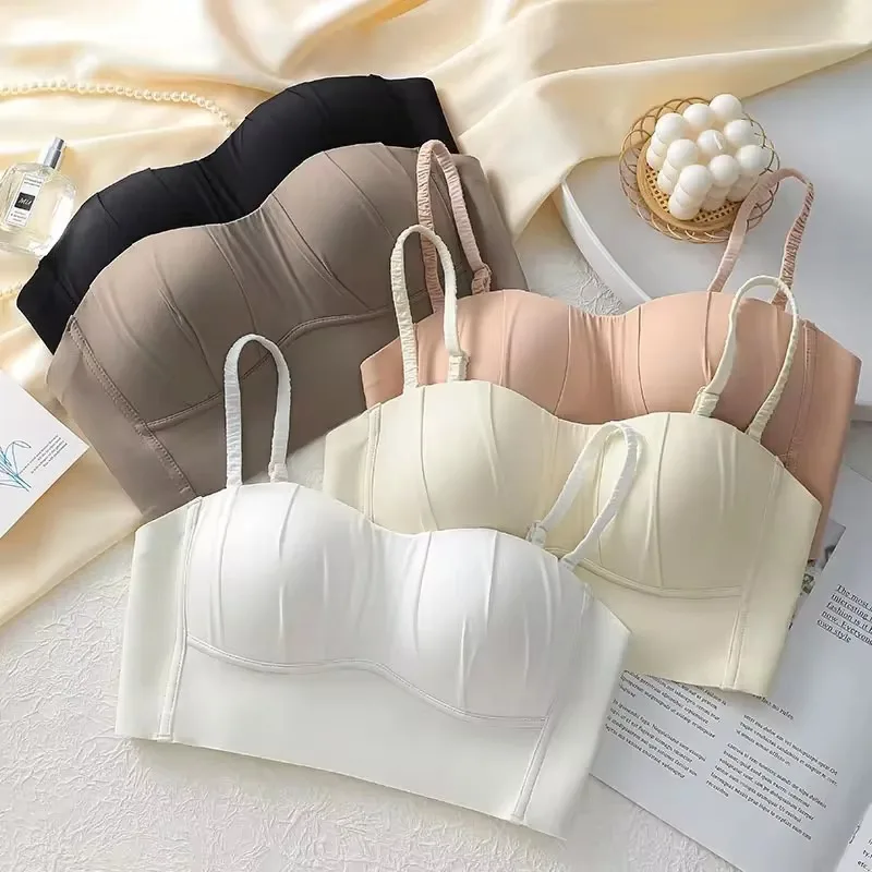 New Spandex French Pleated Bra New Detachable Ringless Thin Bra Without Underwire Seamless Underwear for Women Bras for Women