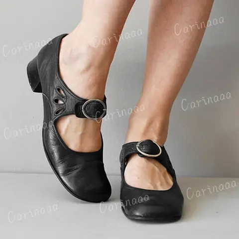 Medieval Cosplay Women's Shoes Spring Low Heels Single Shoes Buckle Shallow Thick Heels Work Mother Shoes