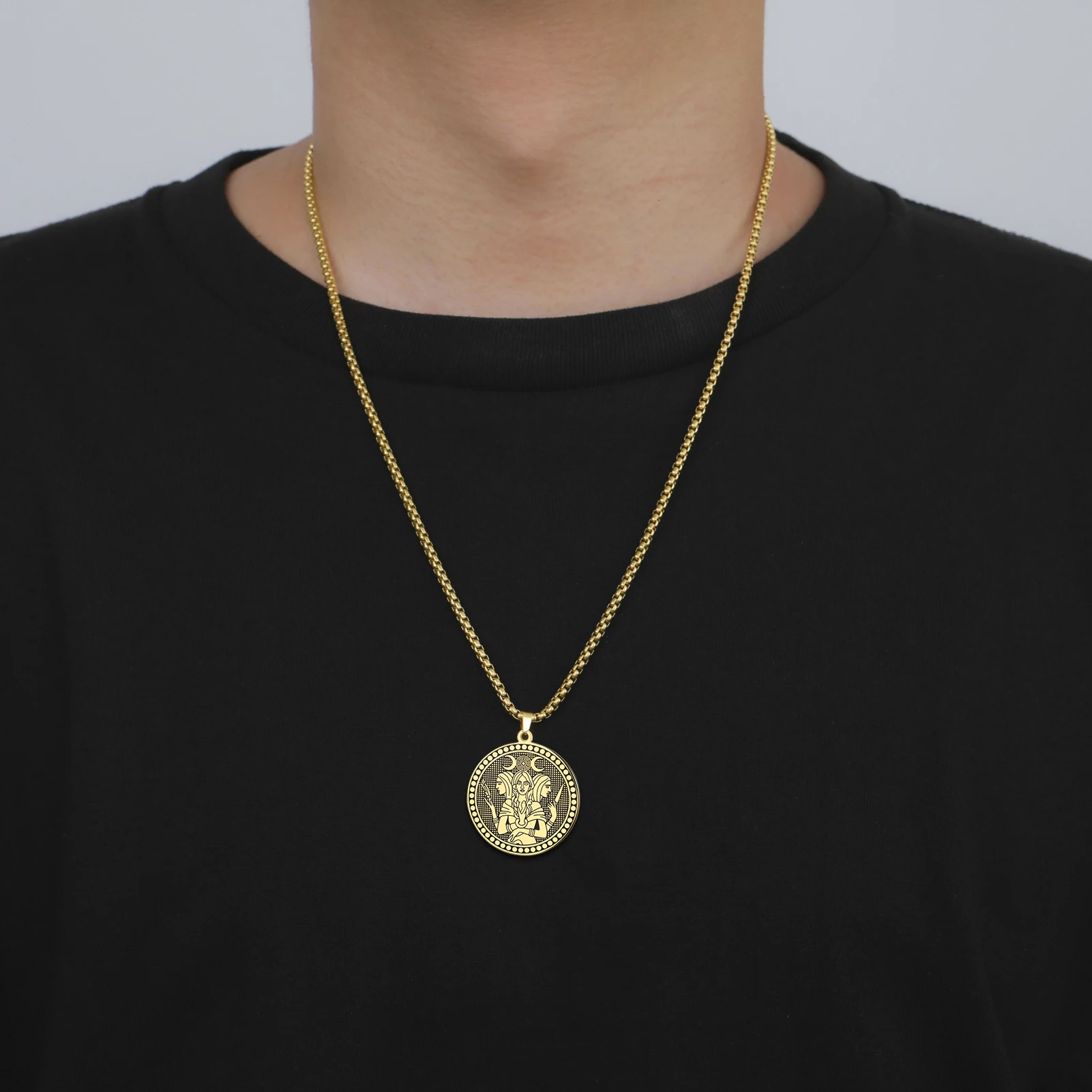 Kkjoy Hecate Triple Moon Goddess Anhänger-Halskette, Edelstahl, Hexerei-Amulett, Kette, okkulter Schmuck, Geschenk für Männer und Frauen – Detail 7