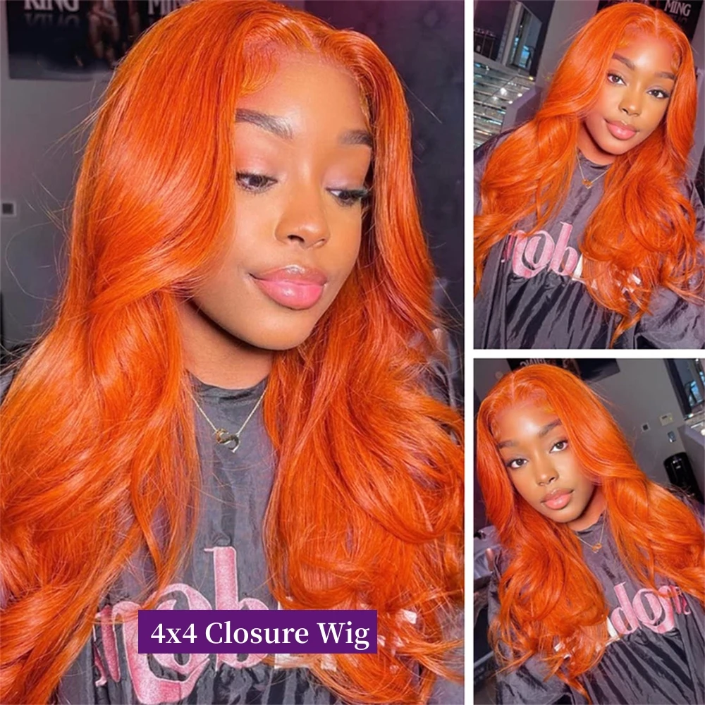 Orange Ginger Lace Frontal Wig 13x4 Lace Frontal Wig Colored Human Hair Wigs Lace Front Human Hair Wigs Pre Plucked 180% Denisty