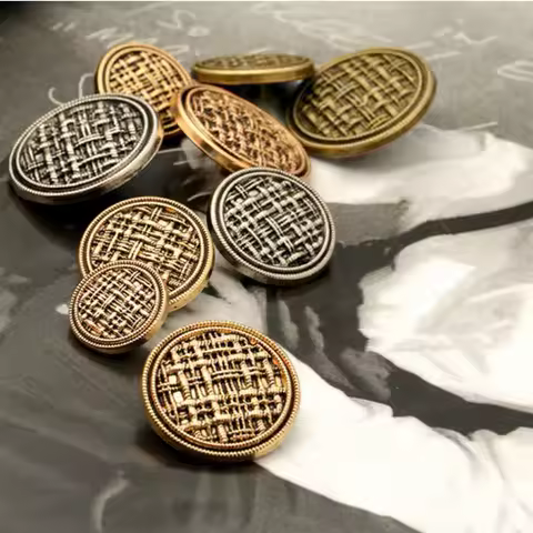 10pcs of Striped Grid Metal Buttons For Clothing Women Coat Sweater Cardigan Sewing Needlework Pop Tide 15/18/23/25MM