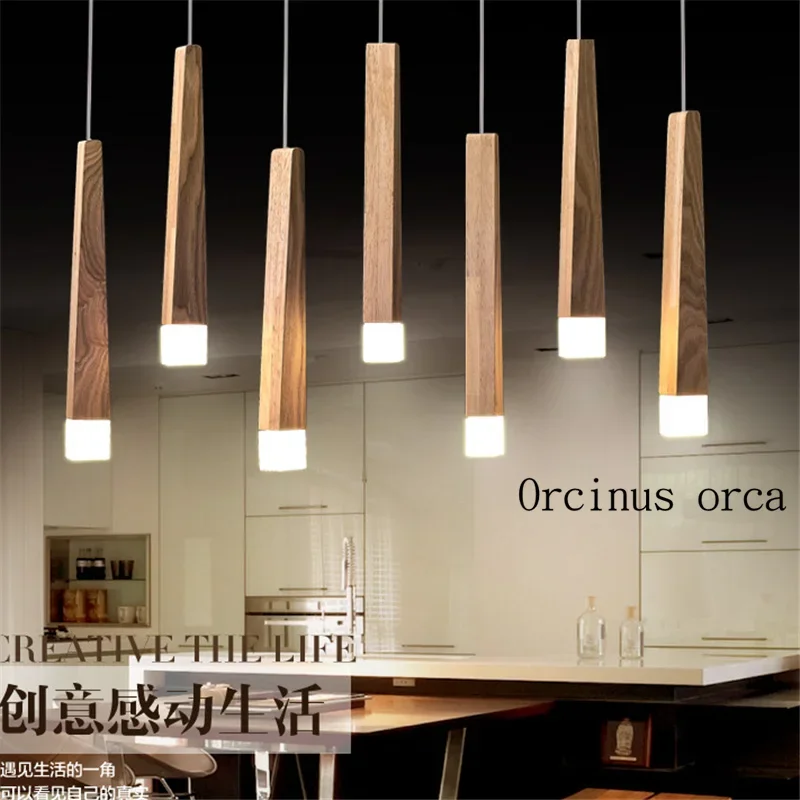 Art Chandelier simple restaurant LED single head Nordic solid wood rectangular creative Chandelier Postage free