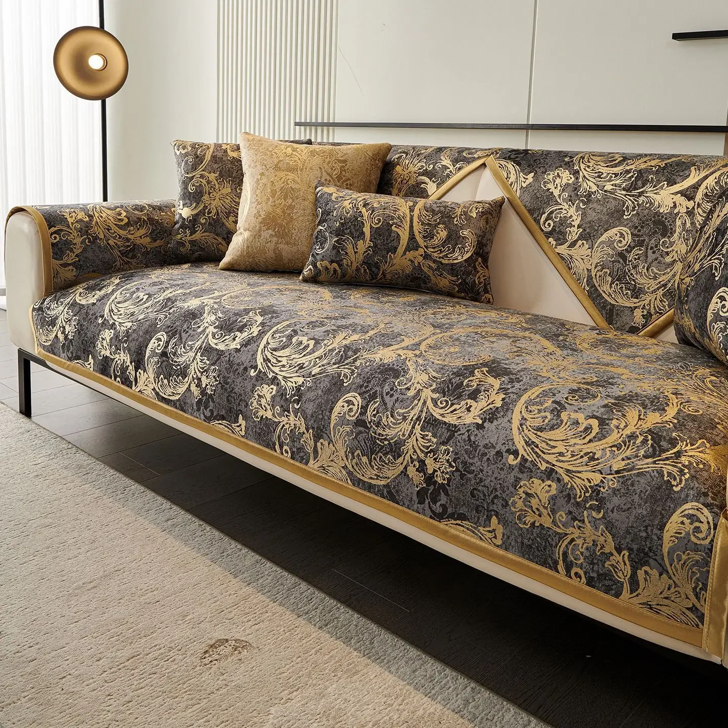 French Retro Sofa Cover Fabric Straight Row Three Seater Sofa Cover Cushion Anti Slip High-end Feeling Suitable for All Seasons