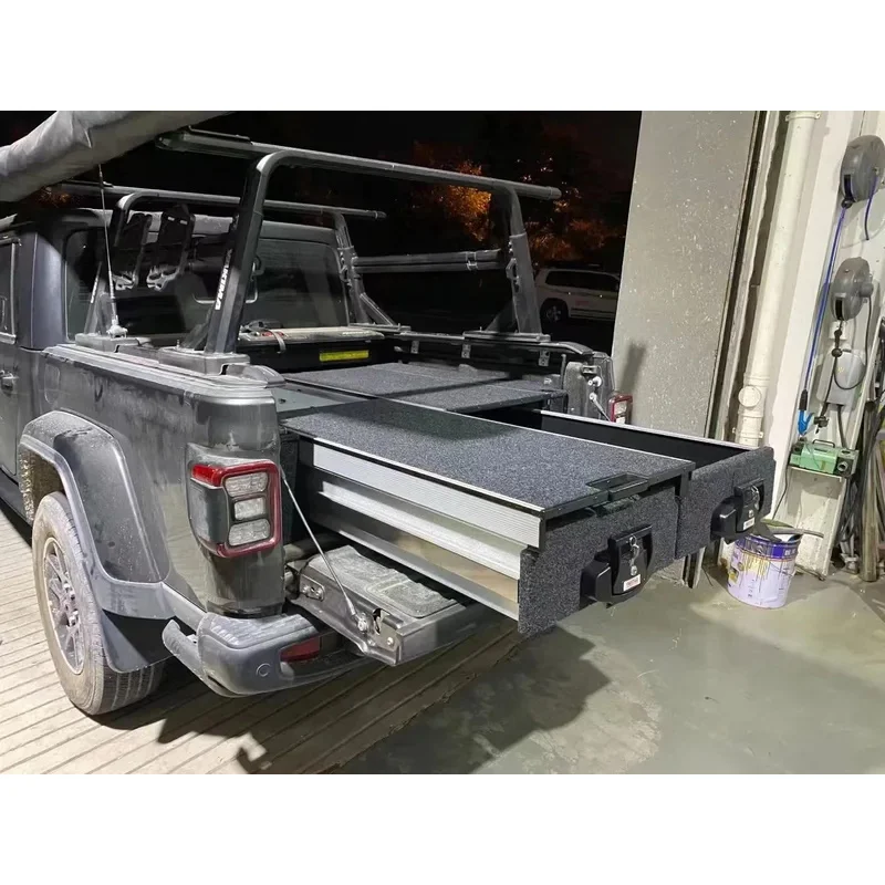 Picture 4: Factory Customized Aluminum Pickup Truck Bed Storage Drawers System Double Drawers With Sliding Cargo Tray For  Gladiator