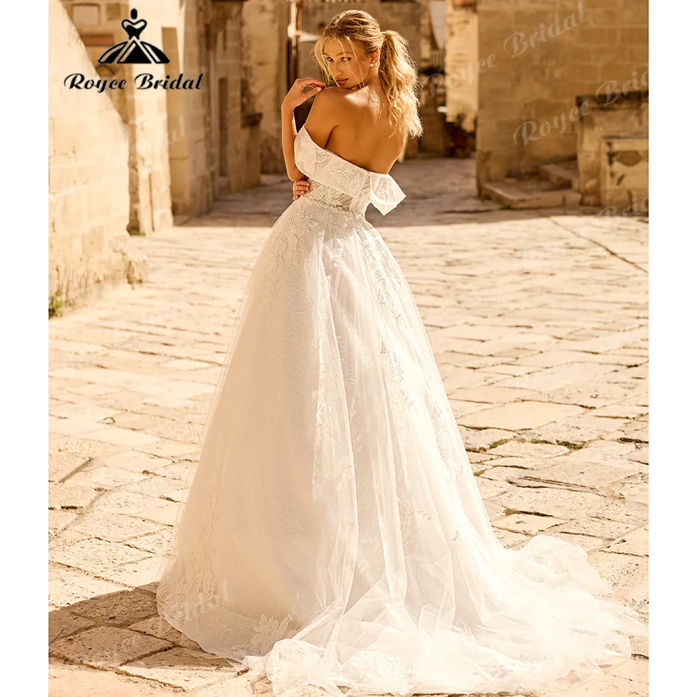 Off The Shoulder Fold‑Over Ball Gown Wedding Dress Corset Lace Bodice 3D Floral Appliques Tulle Romantic Bridal Gown Customized
