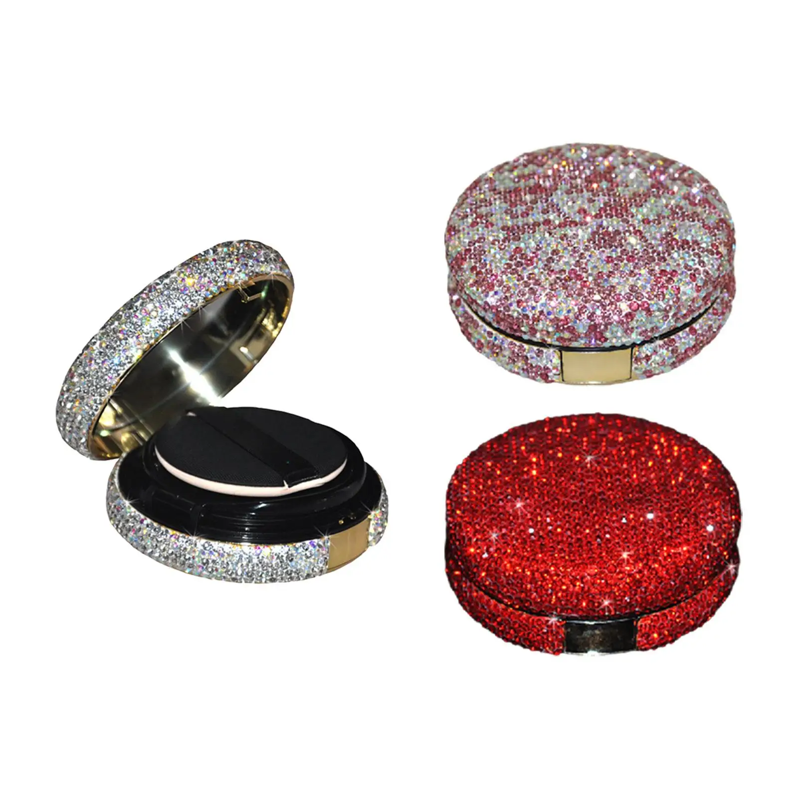 Rhinestones Air Cushion Lined Sealed Lid DIY Portable Cosmetic Container Lightweight Refillable Easy to Carry for BB Cream