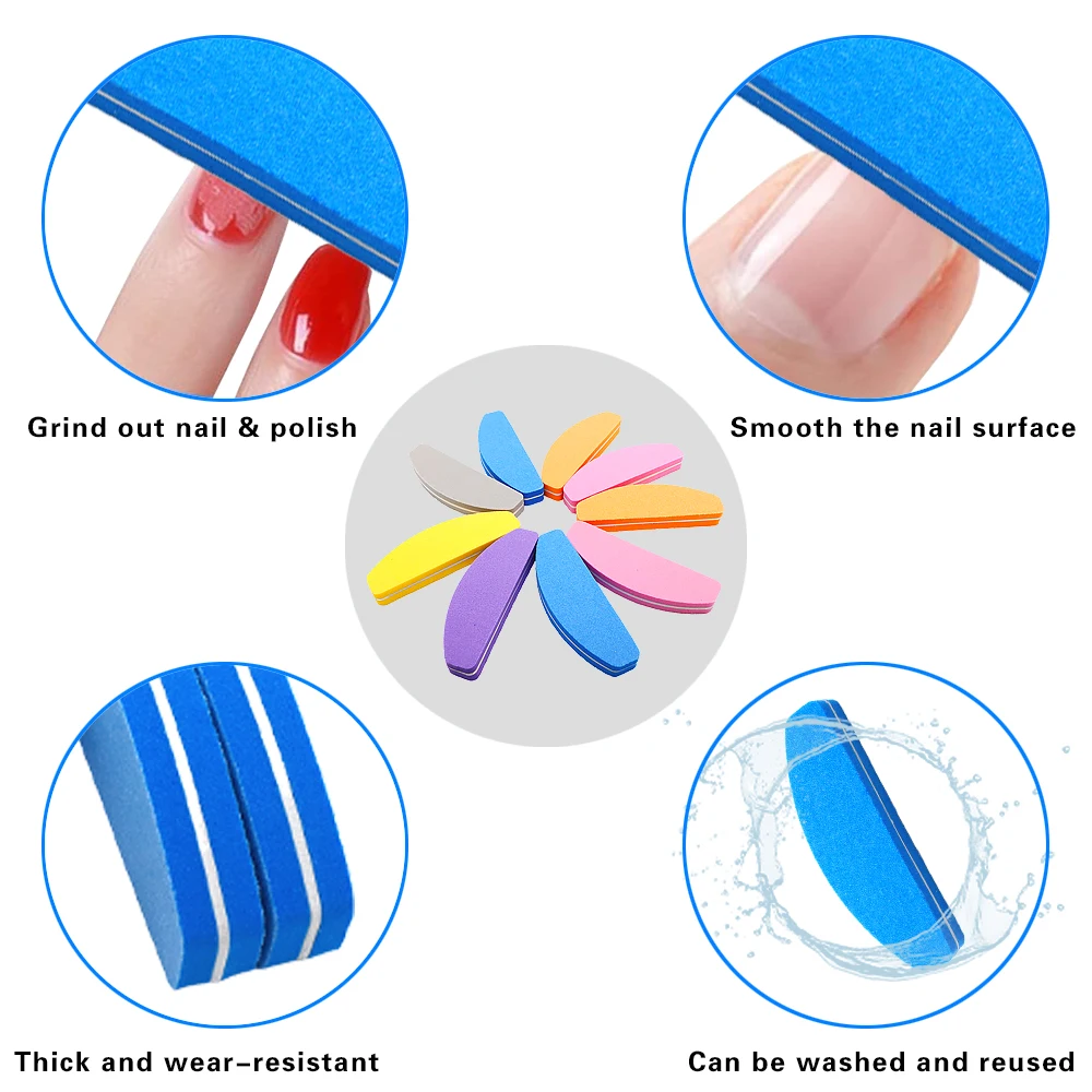 12 個 100/180 ネイルアートサンディングサンドペーパーセット洗えるバナナバフ湾曲したプロフェッショナルマニキュアツールスポンジミニ爪やすり