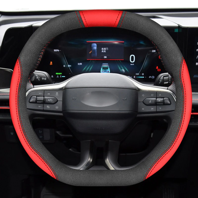 Car Auto Steering Wheel Cover Wrap for Ford Edge and Edge L 2023 2024 2025 Double D Type Steering Wheel