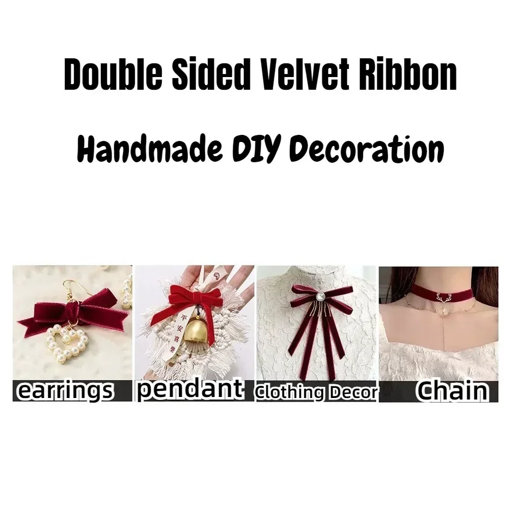 Wine Red Double-sided Velvet Ribbon Velvet Flocking Ribbon Diy Handmade Bow Bouquet Packaging Gifts DIY Christmas Decoration 1PC