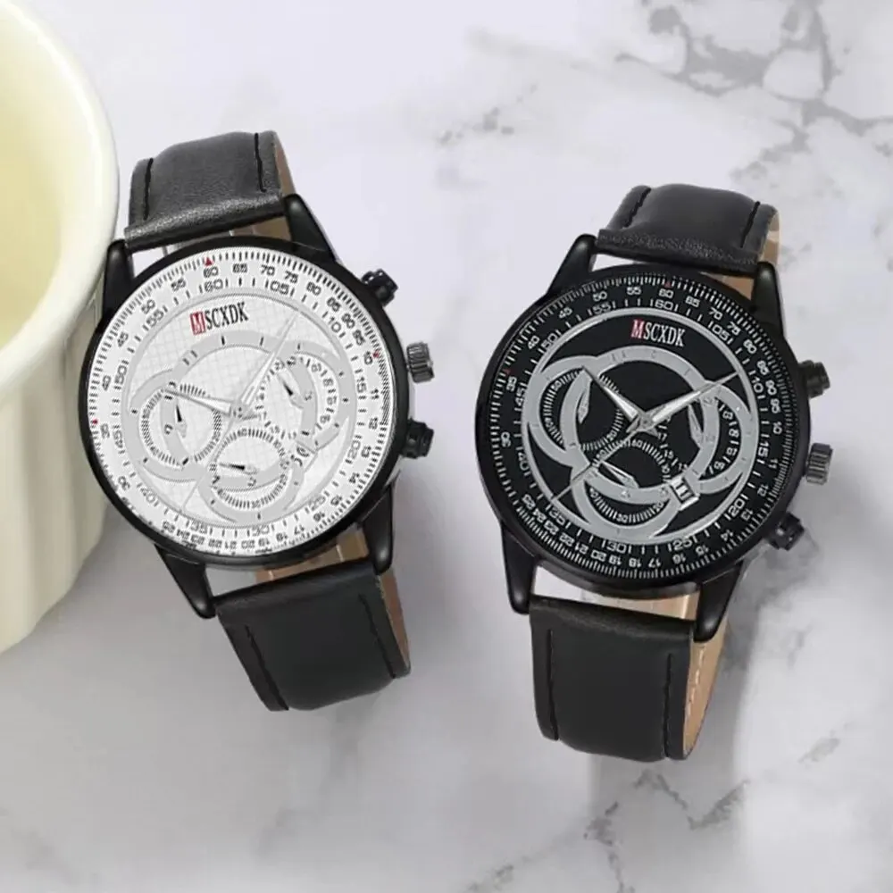 MSCXDK Brand 2PCS Set Fashion Casual Leather Watch Couples Men Women Simple Dial Quartz Watch Dress Clock Montre Women