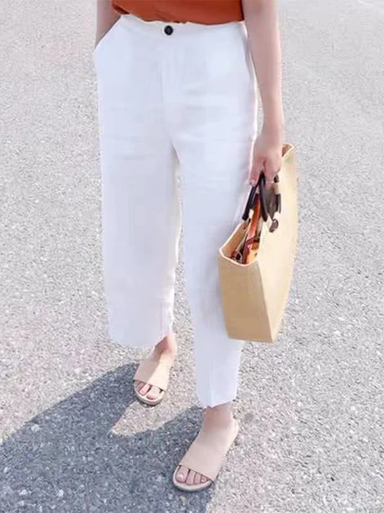 Set di pantaloni di lino in cotone Moda donna Halter Crop Top Set da donna in due pezzi Pantaloni a gamba larga lucidi 2025 Summer High Street Wh4