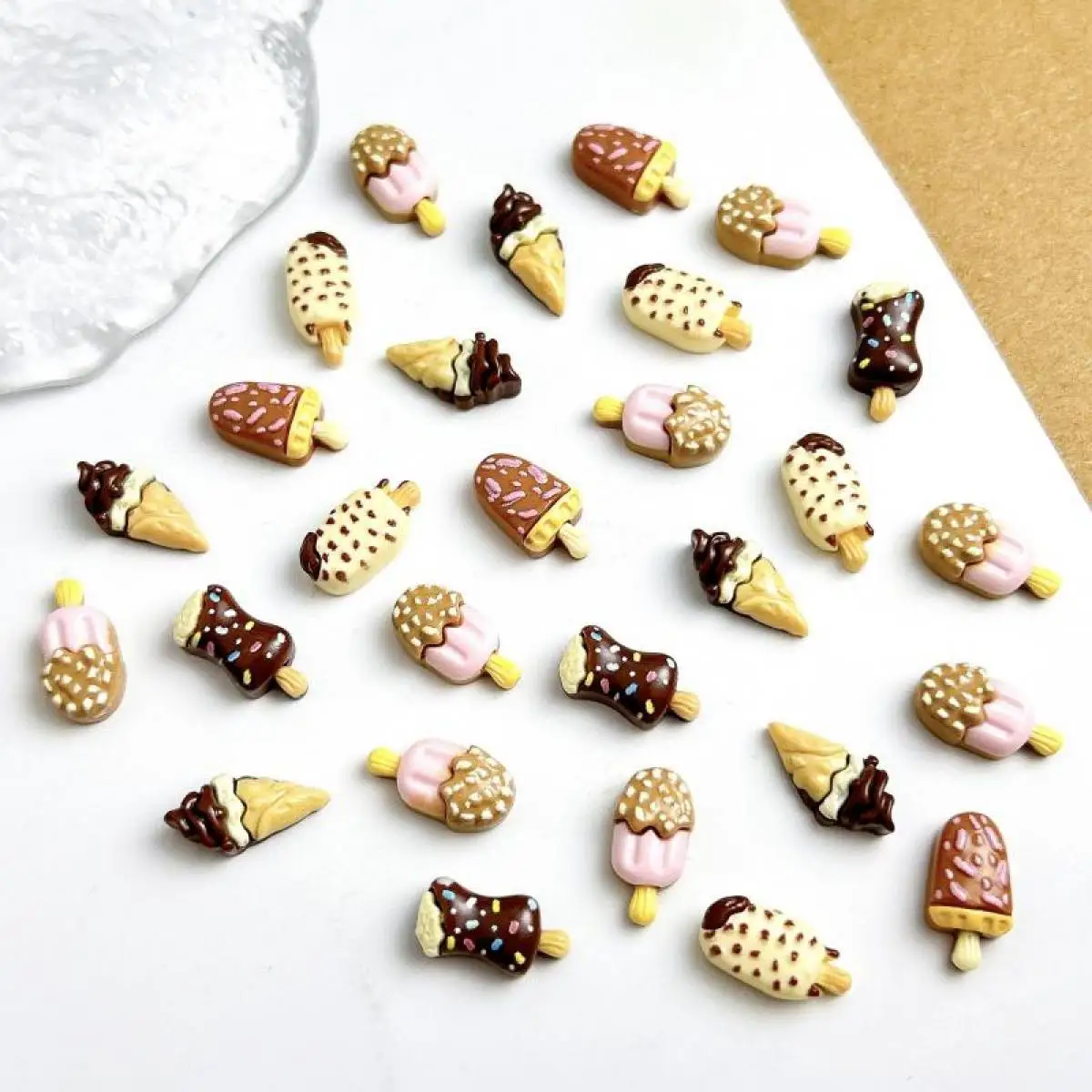 Random Mixed Resin Simulation Chocolate Flavored Ice Cream Nail Charms 3D Kawaii Nut Cone Nail Art Decorations for Manicure DIY