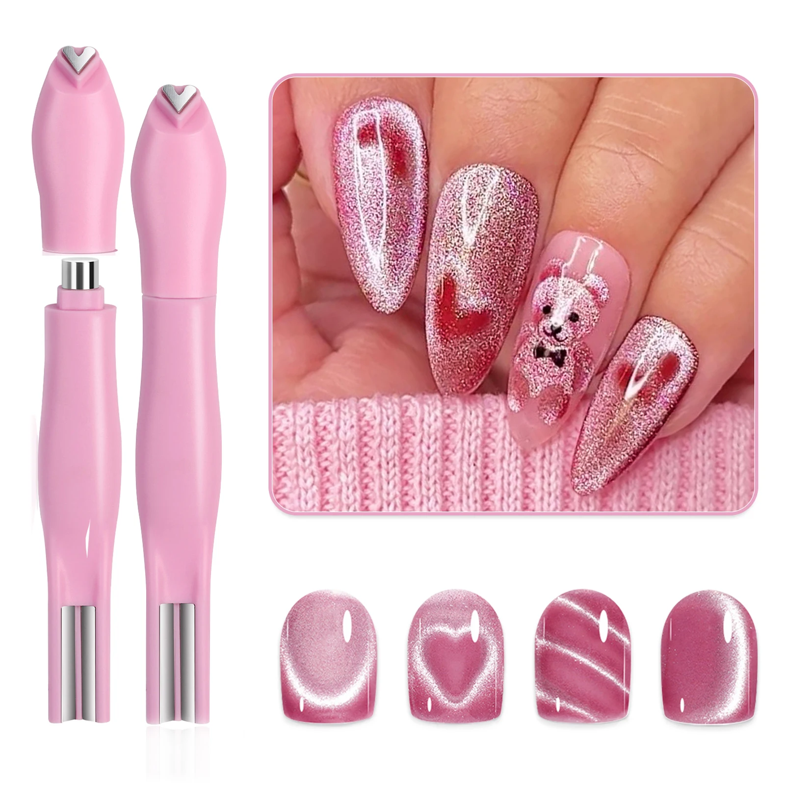 3 في 1 مسمار المغناطيس أداة ثلاثية الأبعاد الحب القلب القط العين مسمار المغناطيس خط مزدوج القمر الأفعى نمط الفرنسية مسمار UV المغناطيسي عصا مانيكير