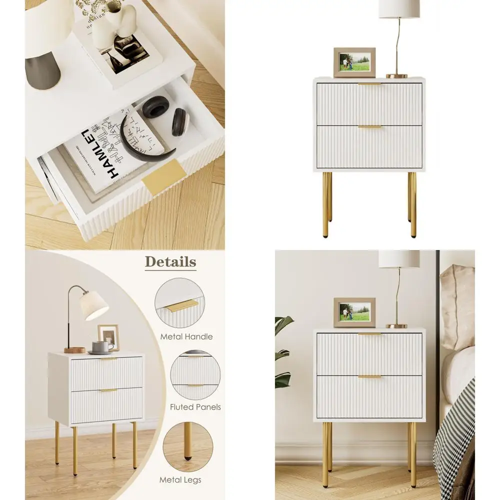 

Современная тумбочка с 2 ящиками в белую полоску, приставной столик для спальни/гостиной с золотым акцентом