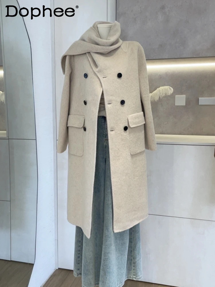 

French Temperament Wool Double-sided Wool Coat Office Lady Autumn and Winter Scarf Jacket Commuting Winter Women Coat Warm