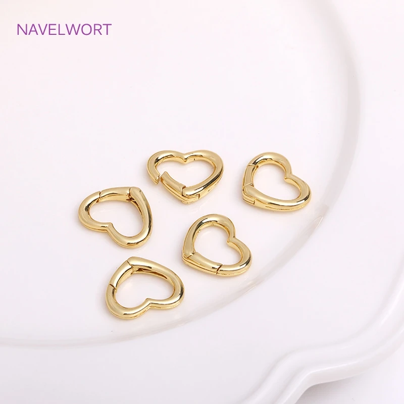 Trendy 18K Gold Plated Brass Heart/Oval Carabiner Spring Clasps Push Clasp For DIY Handmade Jewelry Making Accessories