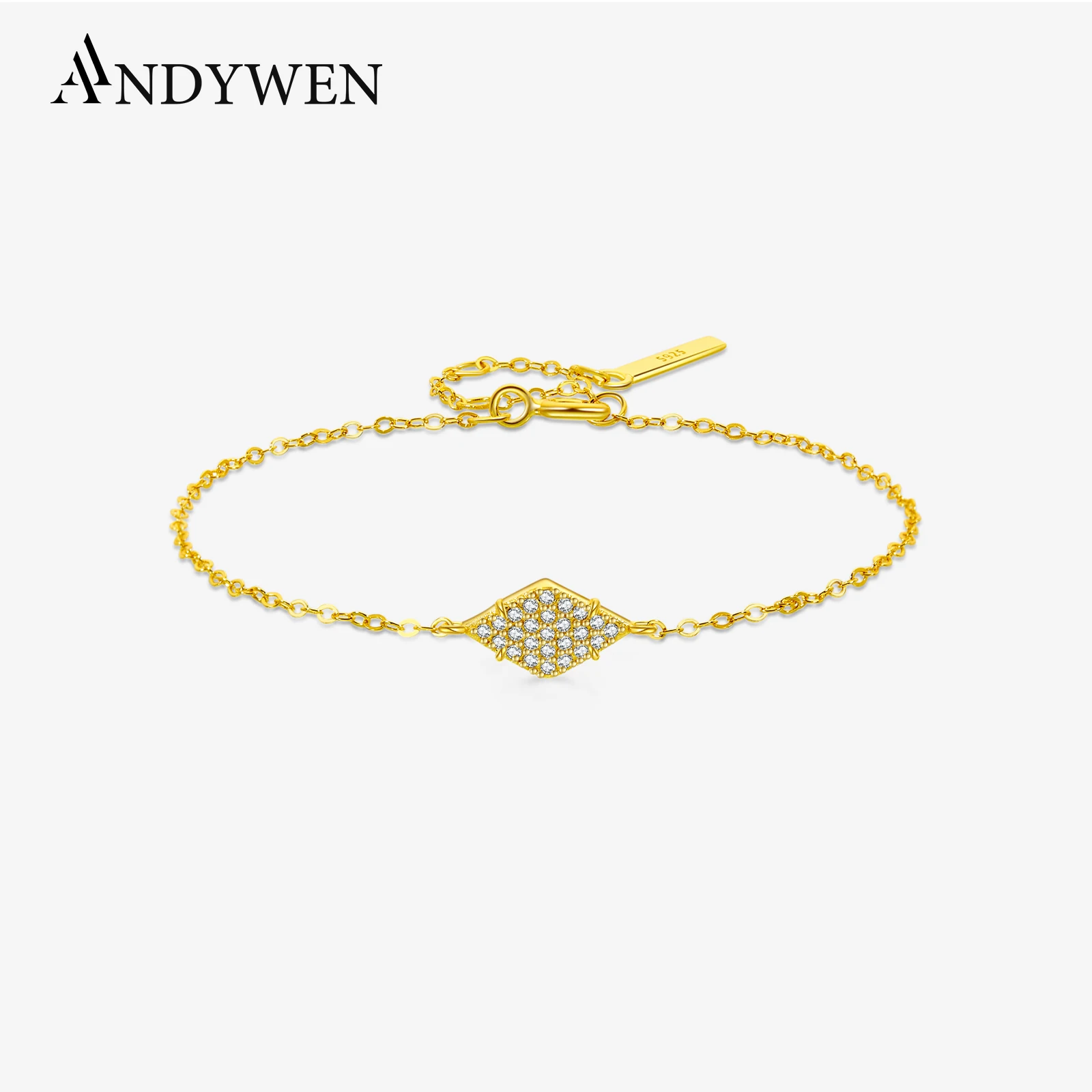 

ANDYWEN 925 Sterling Silver Rhombus Zircon Chain Bracelet Bangle Luxury Fine Jewelry 2025 Wedding Birthday Gift for Women