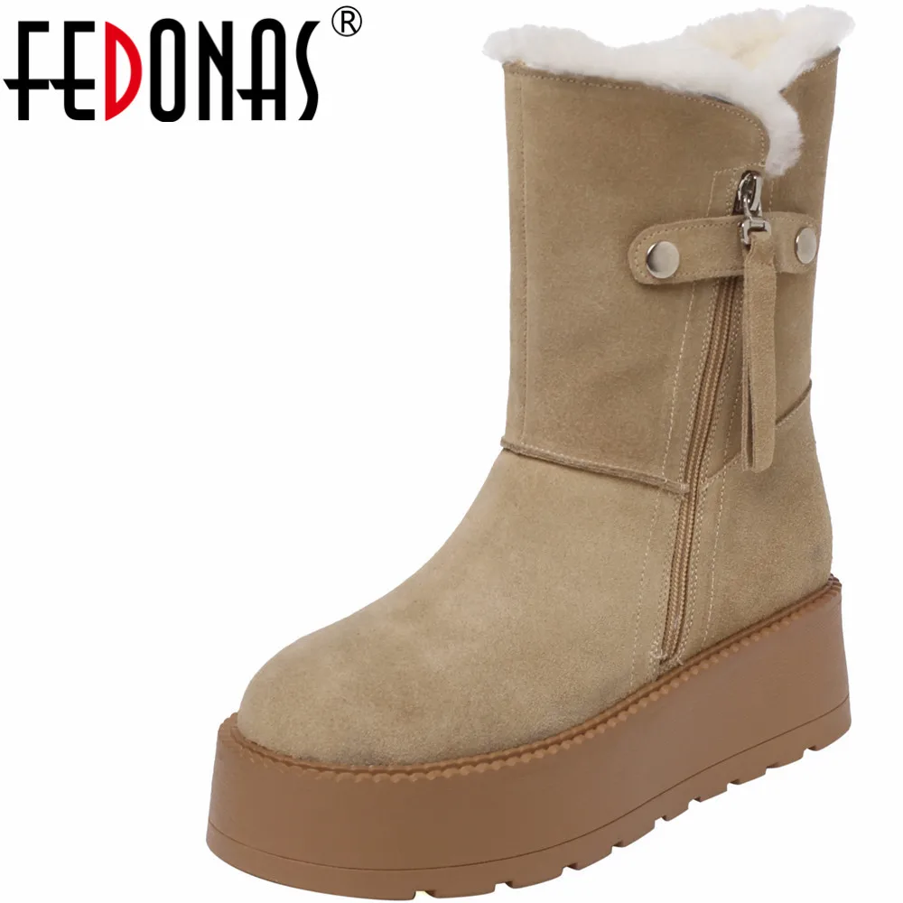 

FEDONAS Thick Platforms Women Ankle Boots Genuine Leather Shoes Woman Round Toe Winter Wool Blend Warm Snow Boots Casual Outdoor