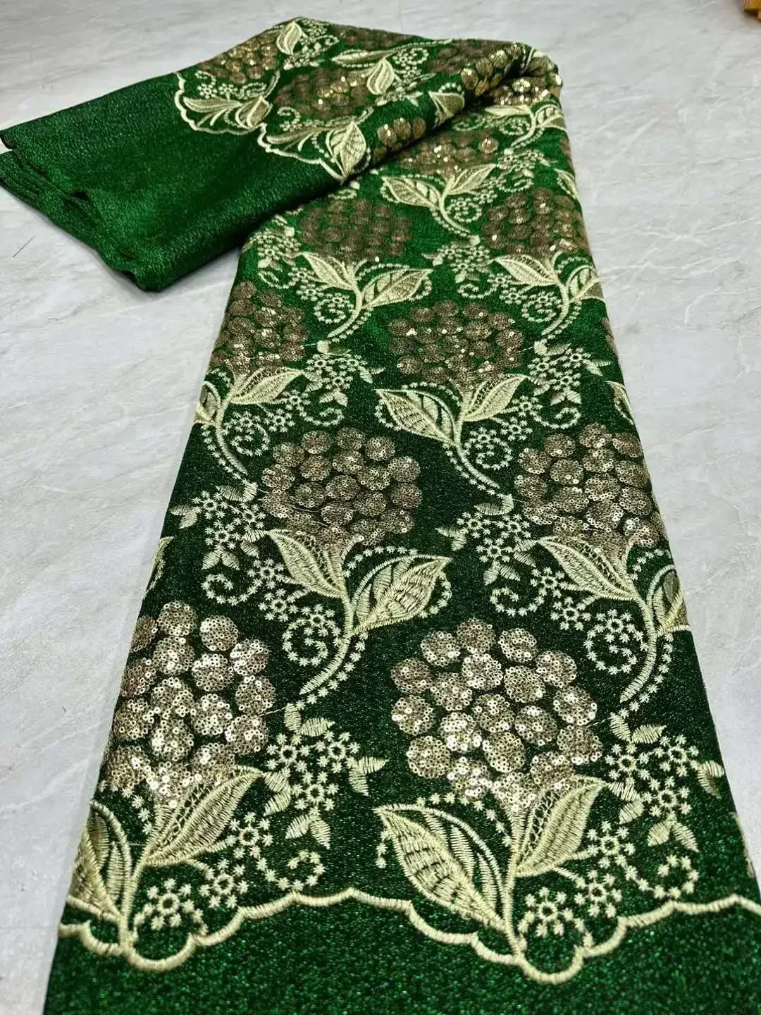 

2025 Nigeria Velvet Lace With Sequins Leaves Design George Velvet Lace For Aso ebi Purple Colour Lace Fabric For Women Dress